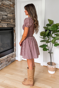 Autumn Orchard Plaid Mini Dress - Burgundy and Taupe