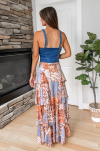 Tahlia Floral Tiered Maxi Skirt – Blue Multi