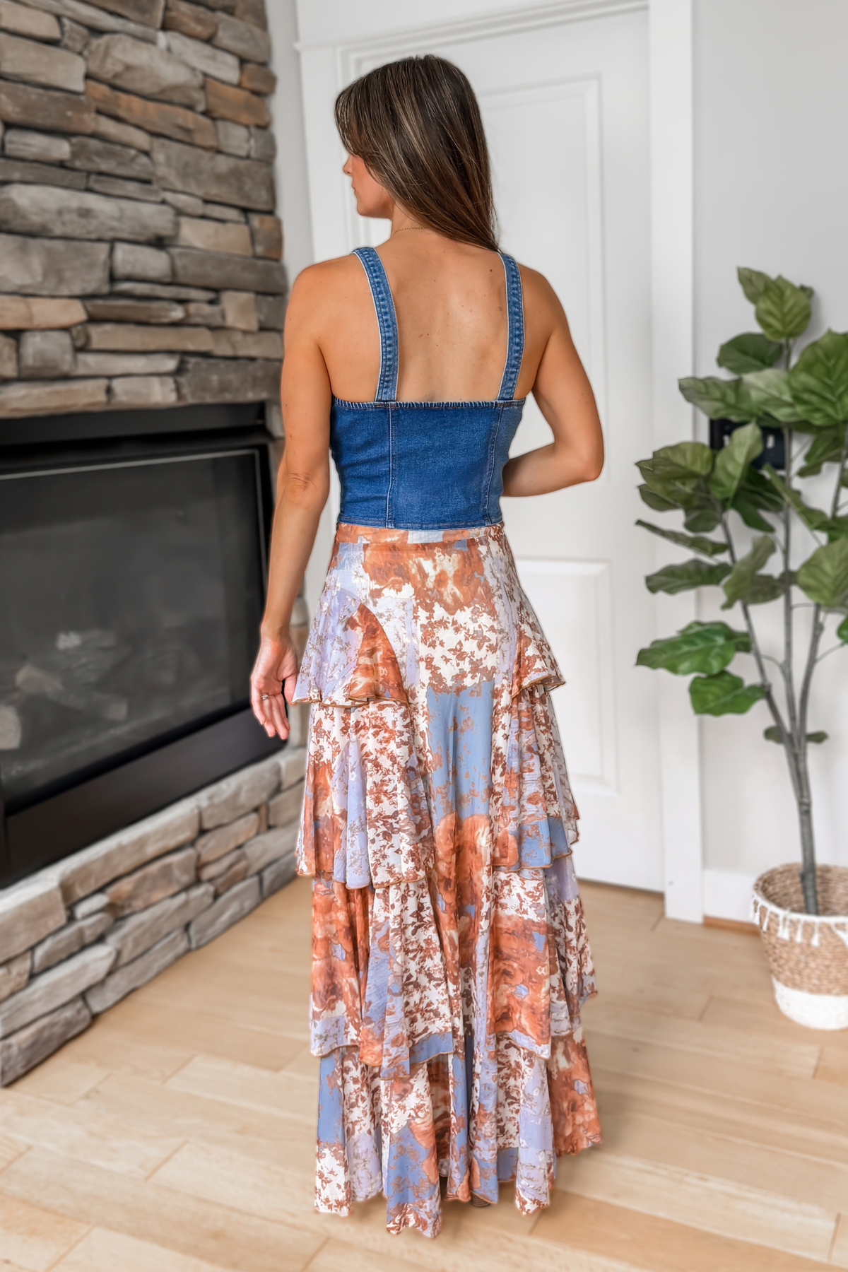 Tahlia Floral Tiered Maxi Skirt – Blue Multi