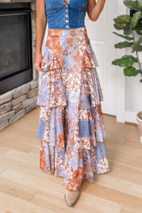 Tahlia Floral Tiered Maxi Skirt – Blue Multi
