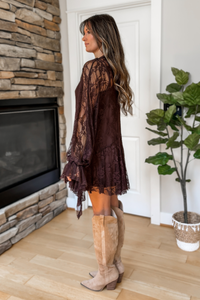 Elowen Lace Mini Dress - Chocolate Brown