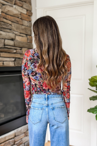 Autumn Days Floral Mesh Mock Neck Top - Black
