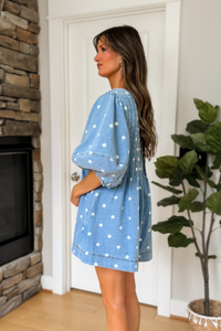 Lennox Denim Polka Dot Romper