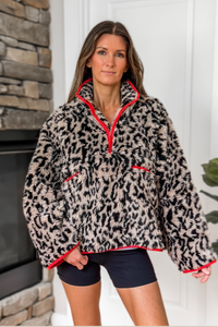 Tessa Leopard Half Zip Pullover – Beige Leopard