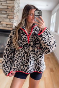 Tessa Leopard Half Zip Pullover – Beige Leopard