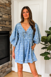 Lennox Denim Polka Dot Romper
