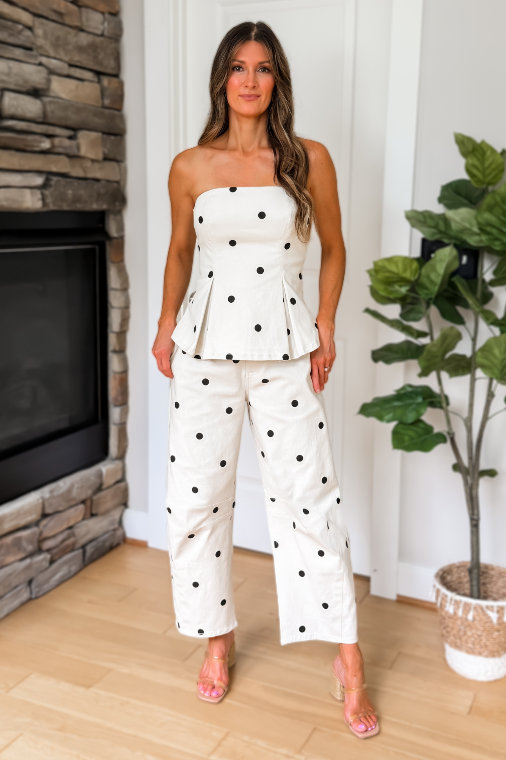 Wren Polka Dot Top and Barrel Pants Set - Off White