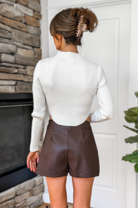 Kendall Faux Leather Mini Skort - Chocolate Brown