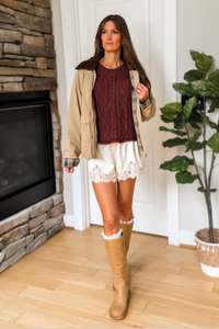 Autumn Leaves Corduroy Collared Cotton Barn Jacket - Beige