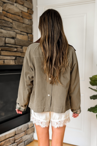 Autumn Leaves Corduroy Collared Cotton Barn Jacket - Olive