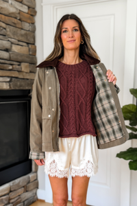 Autumn Leaves Corduroy Collared Cotton Barn Jacket - Olive