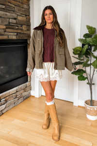 Autumn Leaves Corduroy Collared Cotton Barn Jacket - Olive