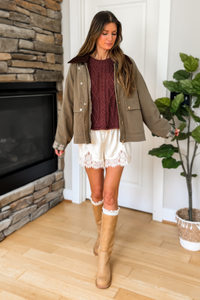 Autumn Leaves Corduroy Collared Cotton Barn Jacket - Olive