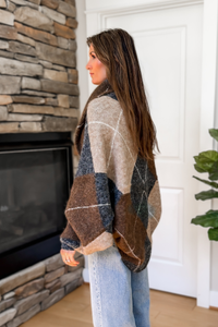 Della Argyle Knit Cardigan - Charcoal