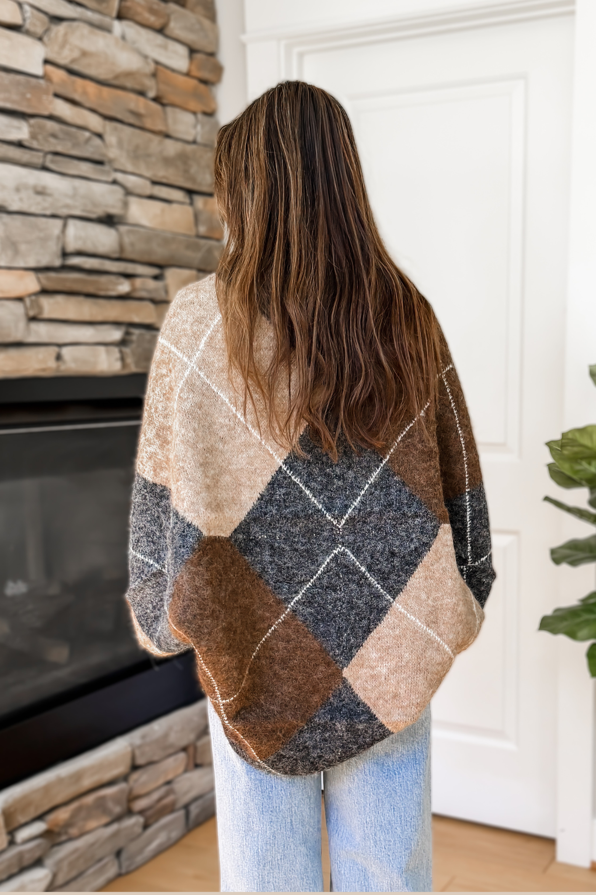 Della Argyle Knit Cardigan - Charcoal