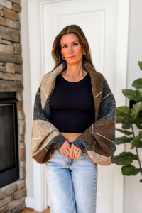 Della Argyle Knit Cardigan - Charcoal