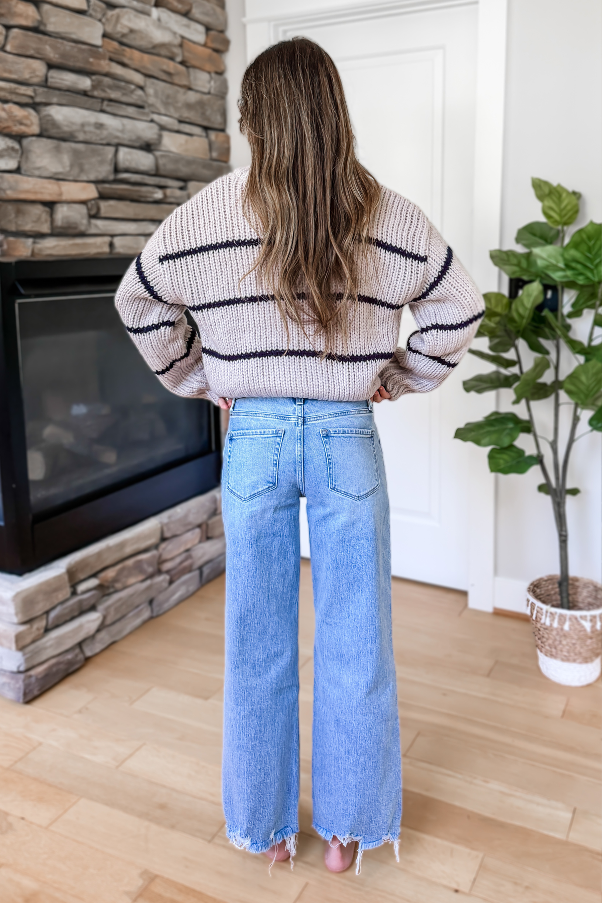 Millie Striped Button Down Cardigan – Grey and Blue