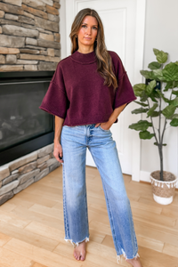 Cleo Mock Neck Short Sleeve Sweater – Burgundy