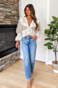 Eloise Lace Puff Sleeve Top - Cream