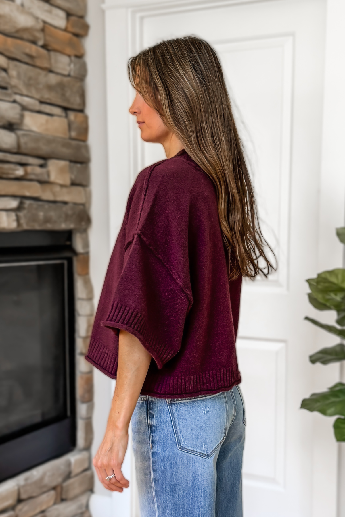 Cleo Mock Neck Short Sleeve Sweater – Burgundy