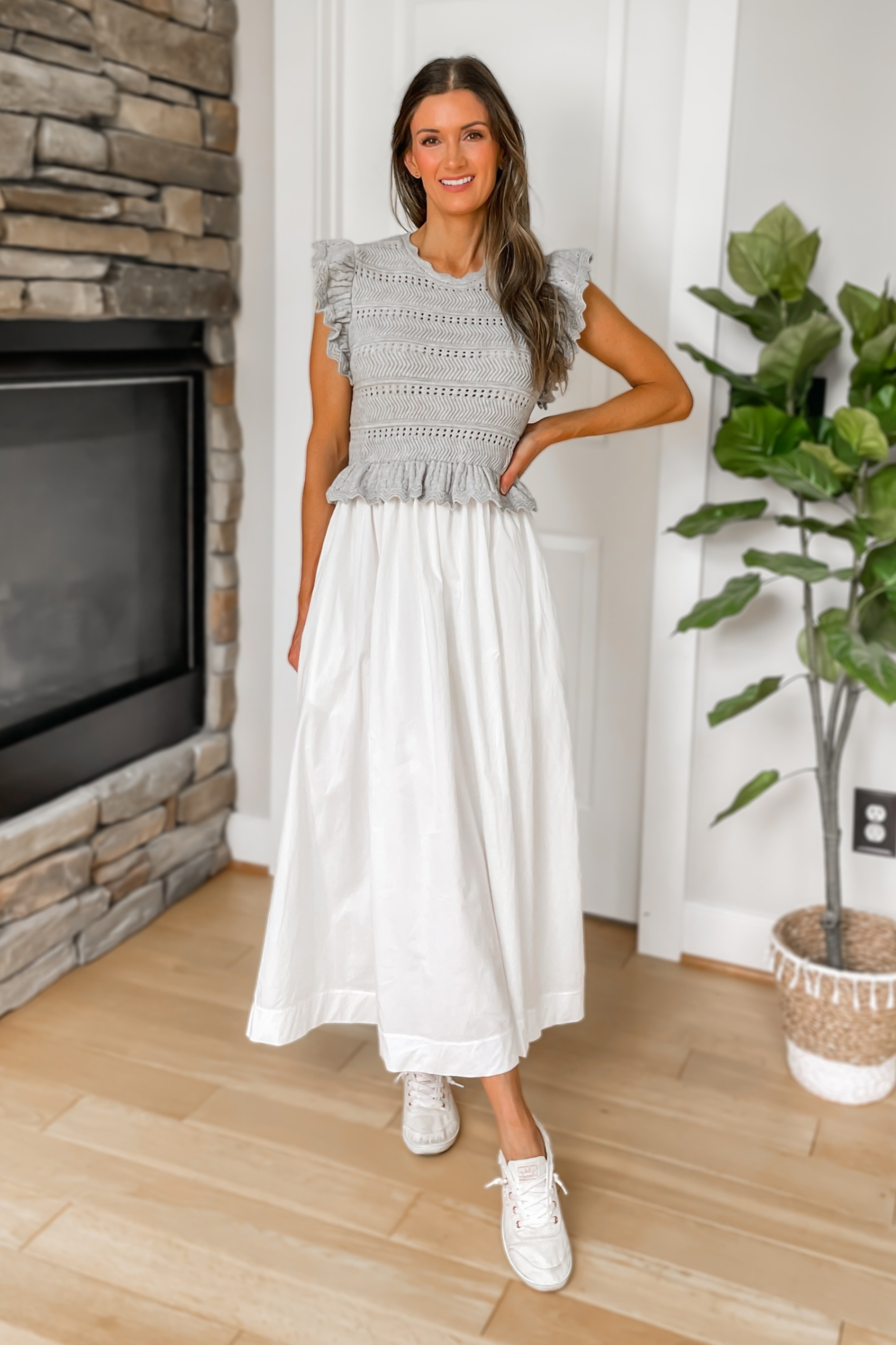 Timeless Ruffle Sleeve Sweater Dress - Grey and White – Ivy \u0026 Olive Boutique