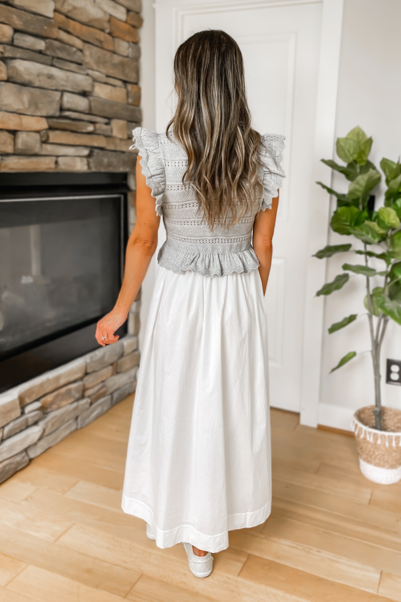 Timeless Ruffle Sleeve Sweater Dress - Grey and White - Small Timeless Ruffle Sleeve Sweater Dress - Grey and White - Small