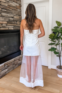 Emilia White Strapless Maxi Dress with Contrast Tulle Skirt