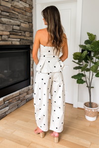 Wren Polka Dot Top and Barrel Pants Set - Off White