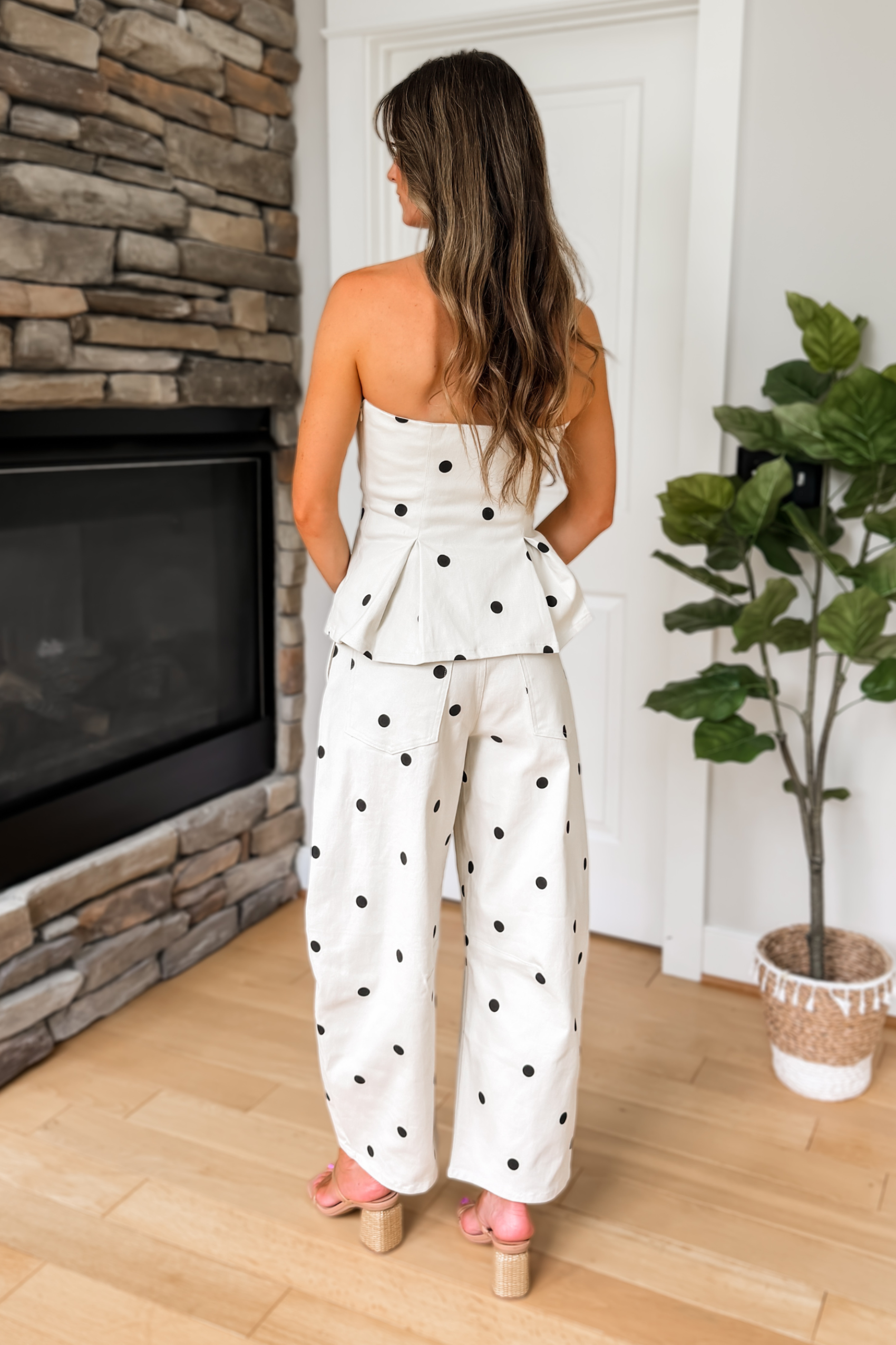 Wren Polka Dot Top and Barrel Pants Set - Off White
