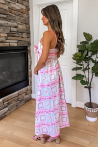 Blooming Love Floral Print Bow Maxi Dress - Pink and Blue
