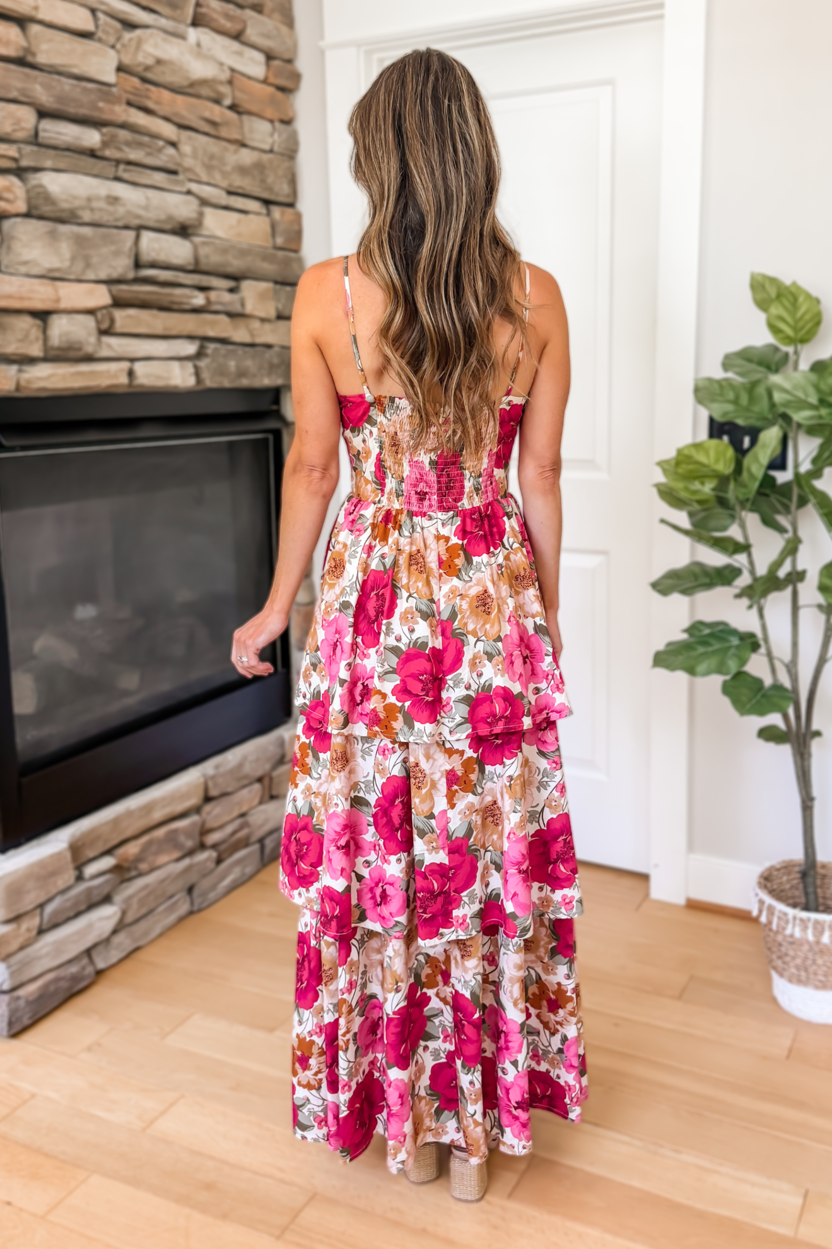 Rosalie Corset Floral Tiered Maxi Dress - Pink Multi