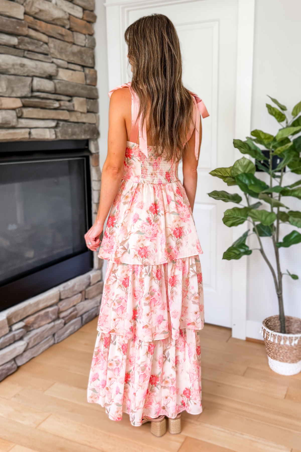 Emmelie Floral Tiered Maxi Dress -Blush Multi Small