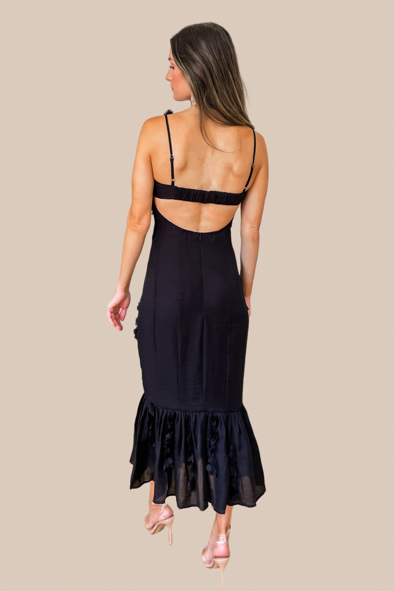 Enchanted Moment Floral Applique Midi Dress - Black - final restock! Black / Small Enchanted Moment Floral Applique Midi Dress - Black - final restock! Black / Small