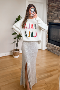 Fa La La La Embroidered Sweater - White