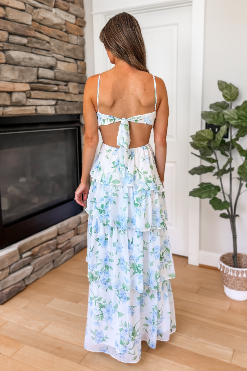 Bluebell Cut Out Floral Tiered Maxi Dress – Blue Multi Medium