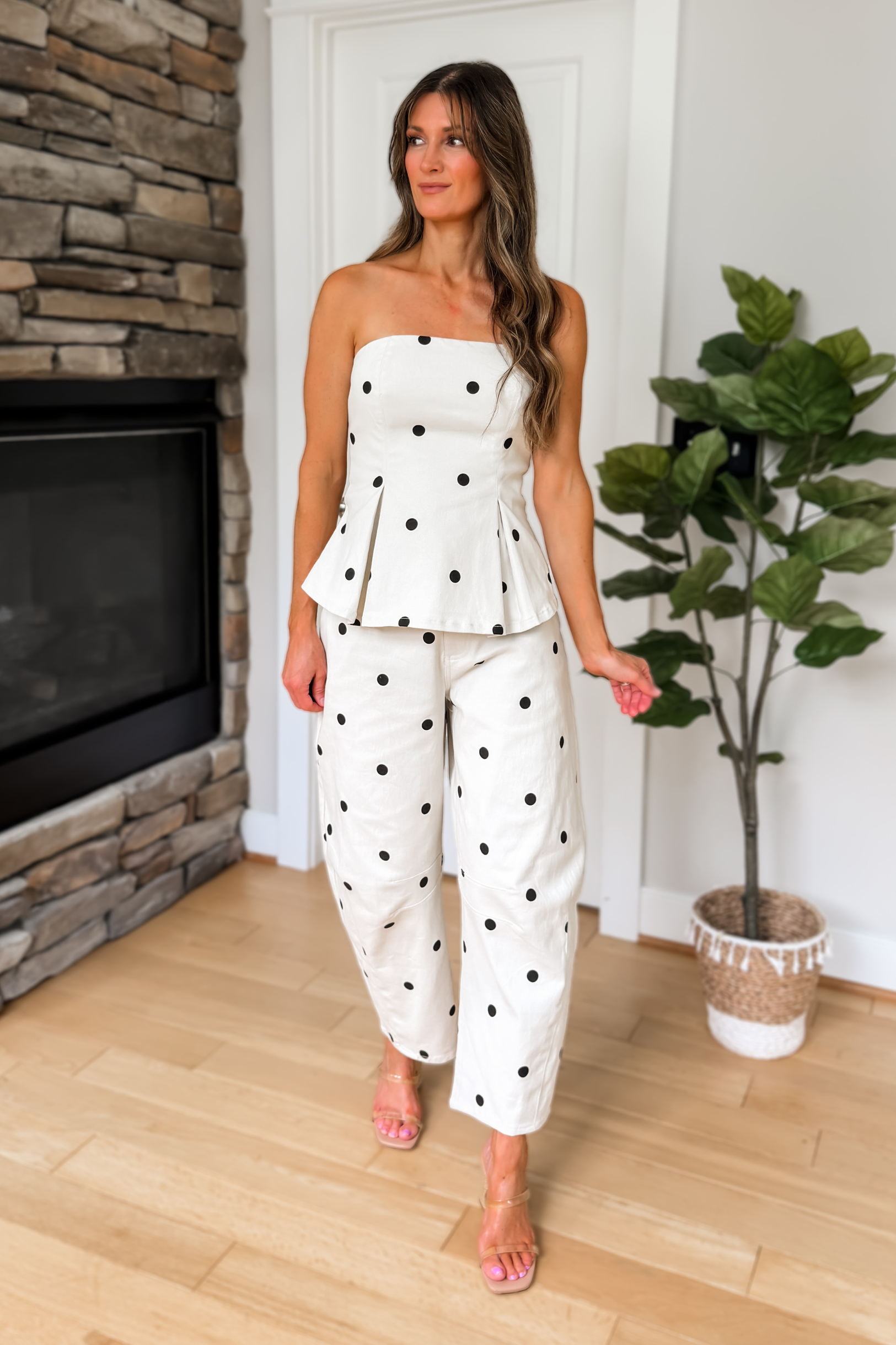 Wren Polka Dot Top and Barrel Pants Set - Off White