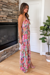 Romantic Garden One Shoulder Asymmetrical Maxi Dress - Green Multi