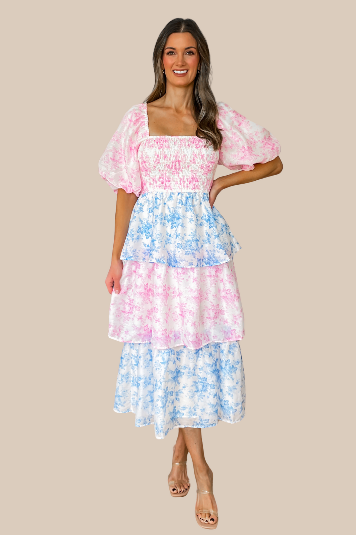 Tea Party Tiered Midi Dress - Pink and Blue - restock! Ivy & Olive Boutique Tea Party Tiered Midi Dress - Pink and Blue - restock! Ivy & Olive Boutique