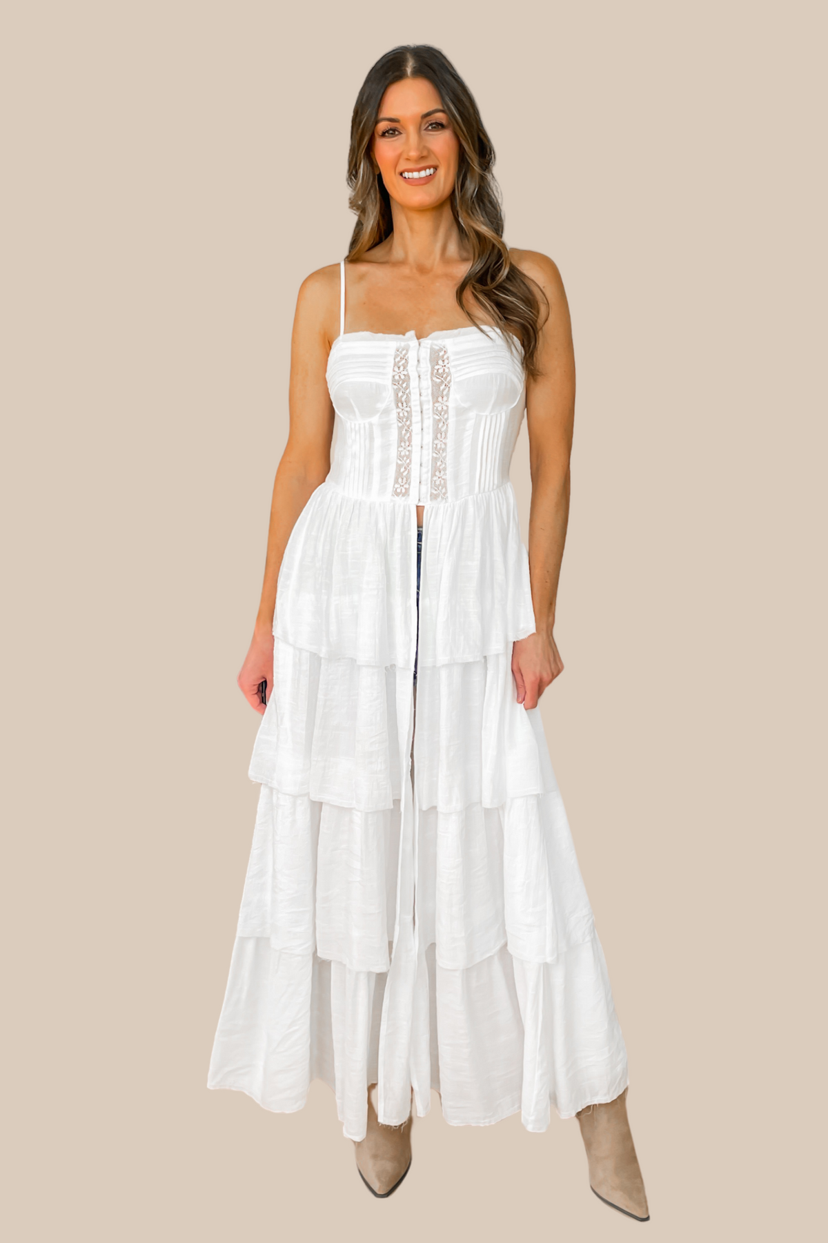 Carrie Tiered Boho Maxi Top - Off White Medium Carrie Tiered Boho Maxi Top - Off White Medium
