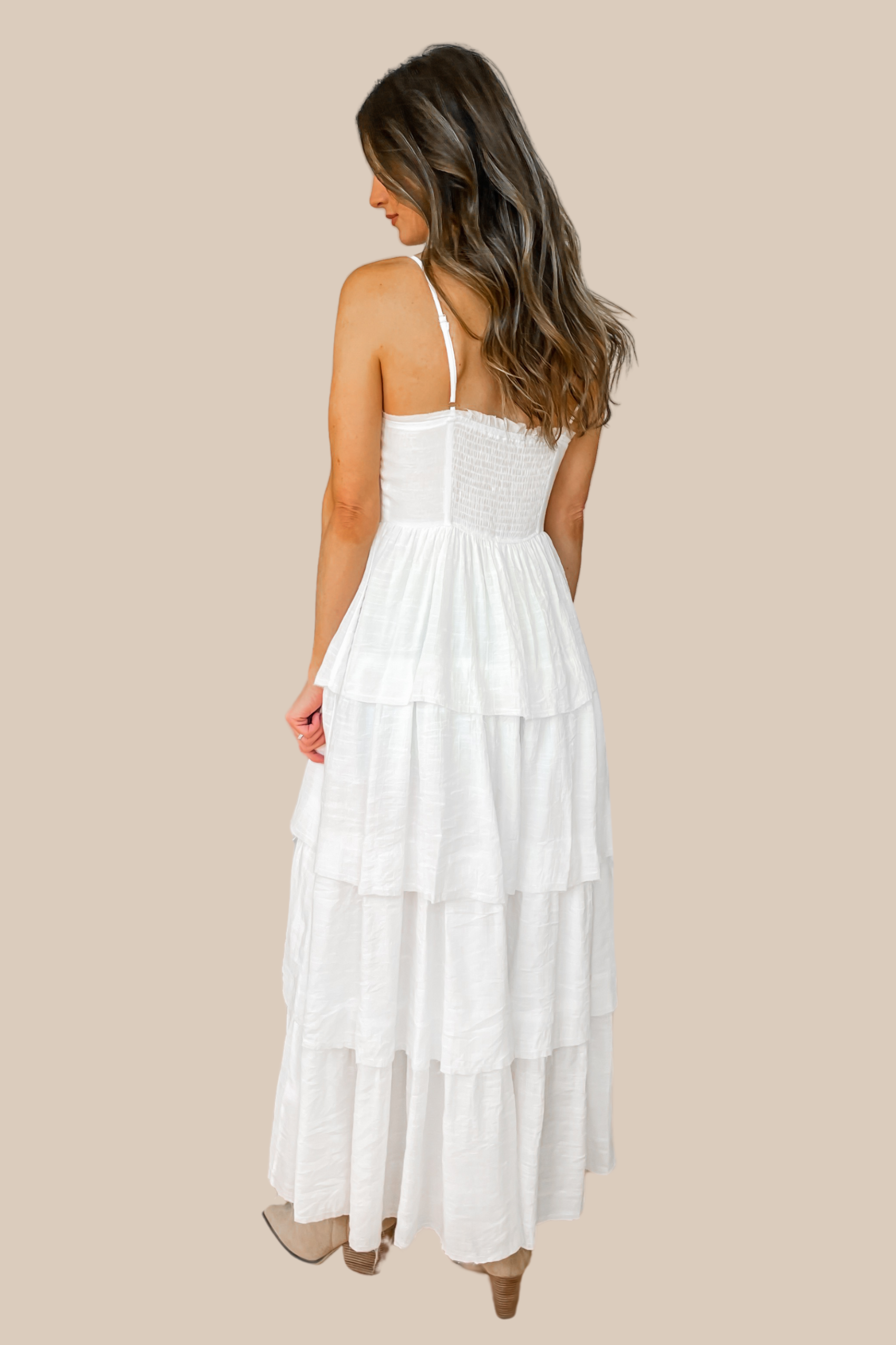 Carrie Tiered Boho Maxi Top - Off White Medium Carrie Tiered Boho Maxi Top - Off White Medium