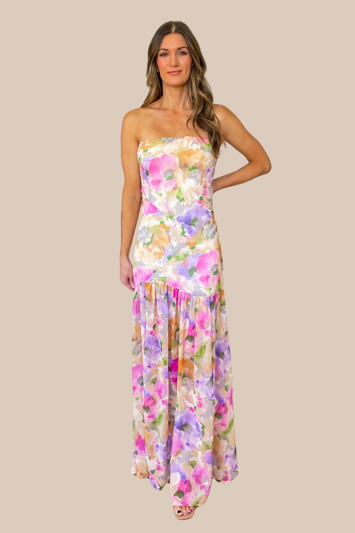 Mara Floral Strapless Dress - Soft Pink