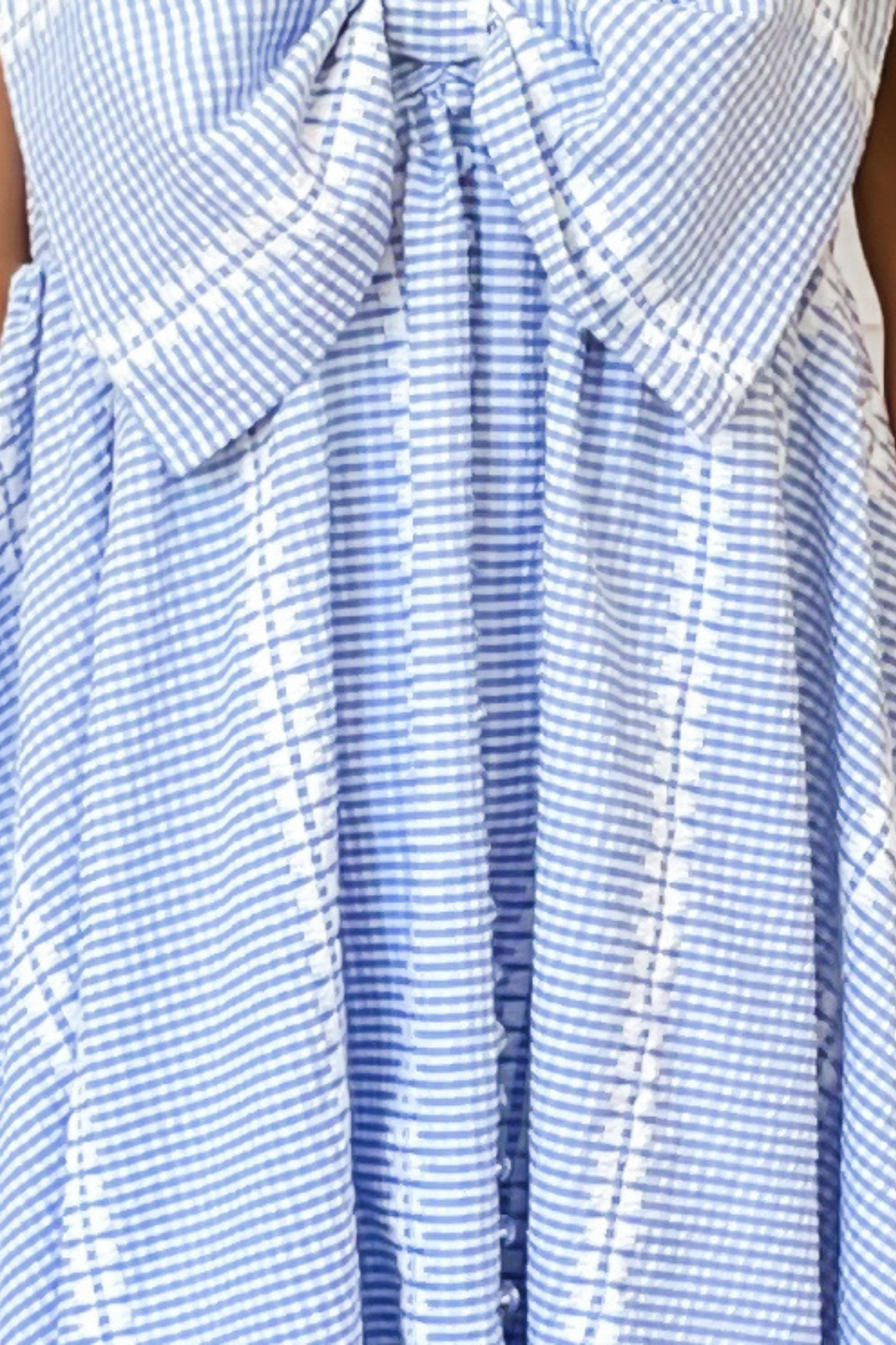 Bow Gingham Babydoll Mini Dress - Blue and White Large Bow Gingham Babydoll Mini Dress - Blue and White Large
