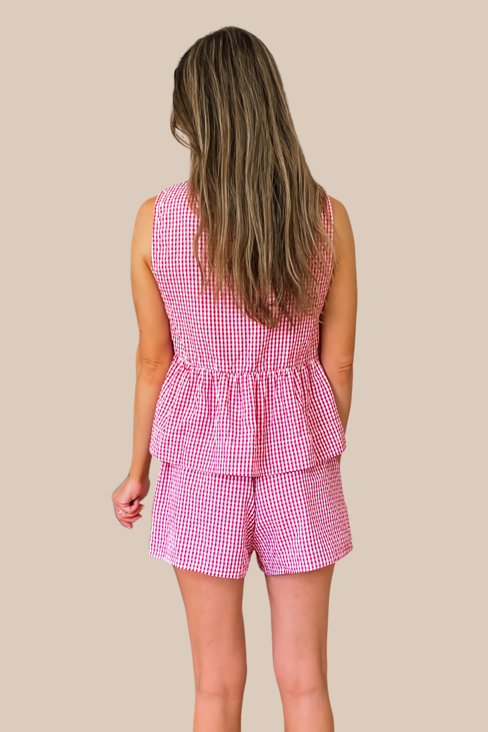 Best Days Gingham Front Tie Top And Shorts Set- Red Large Best Days Gingham Front Tie Top And Shorts Set- Red Large