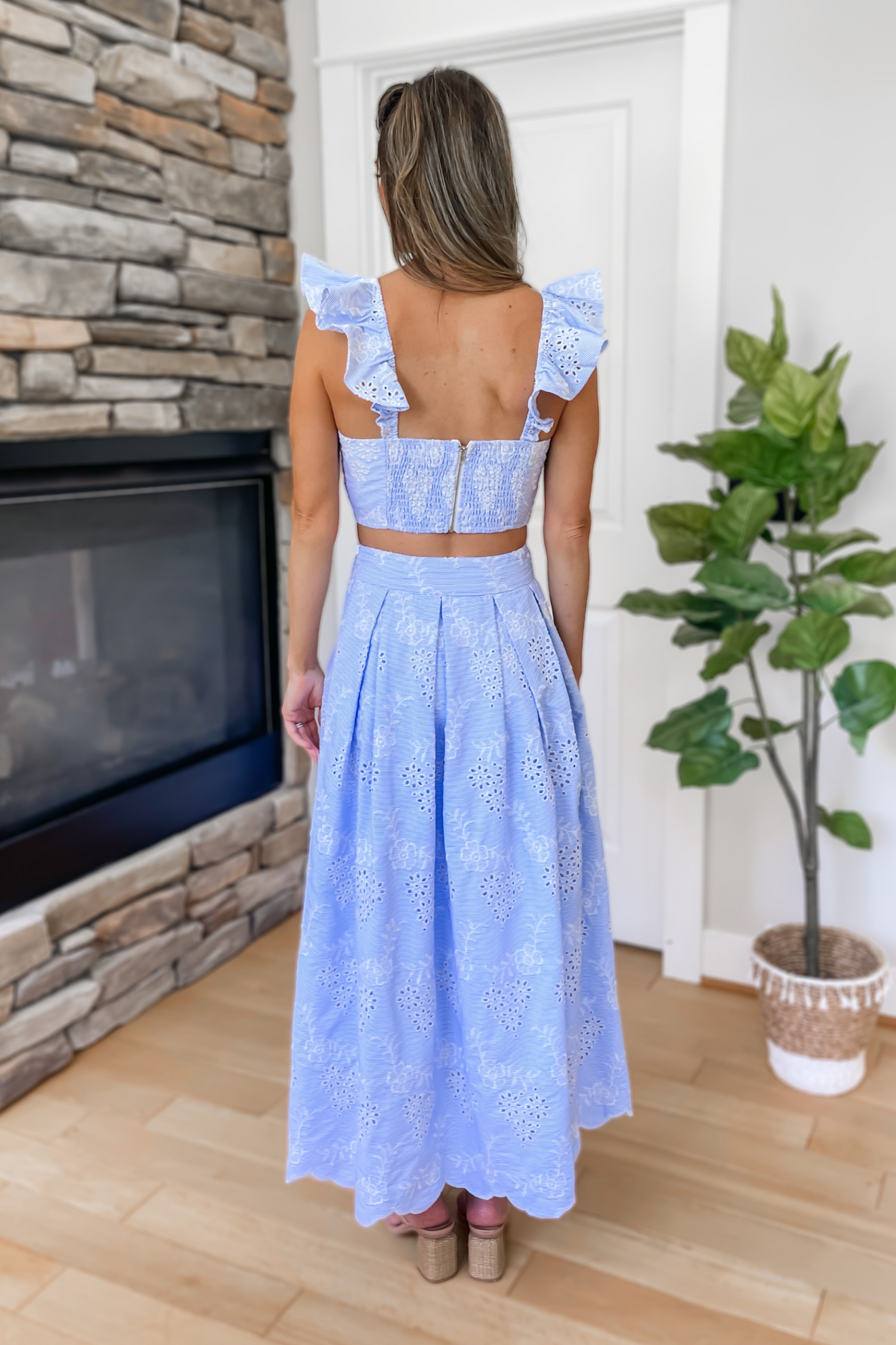 two piece summer dress Farah Eyelet Two Piece Skirt Set - Blue