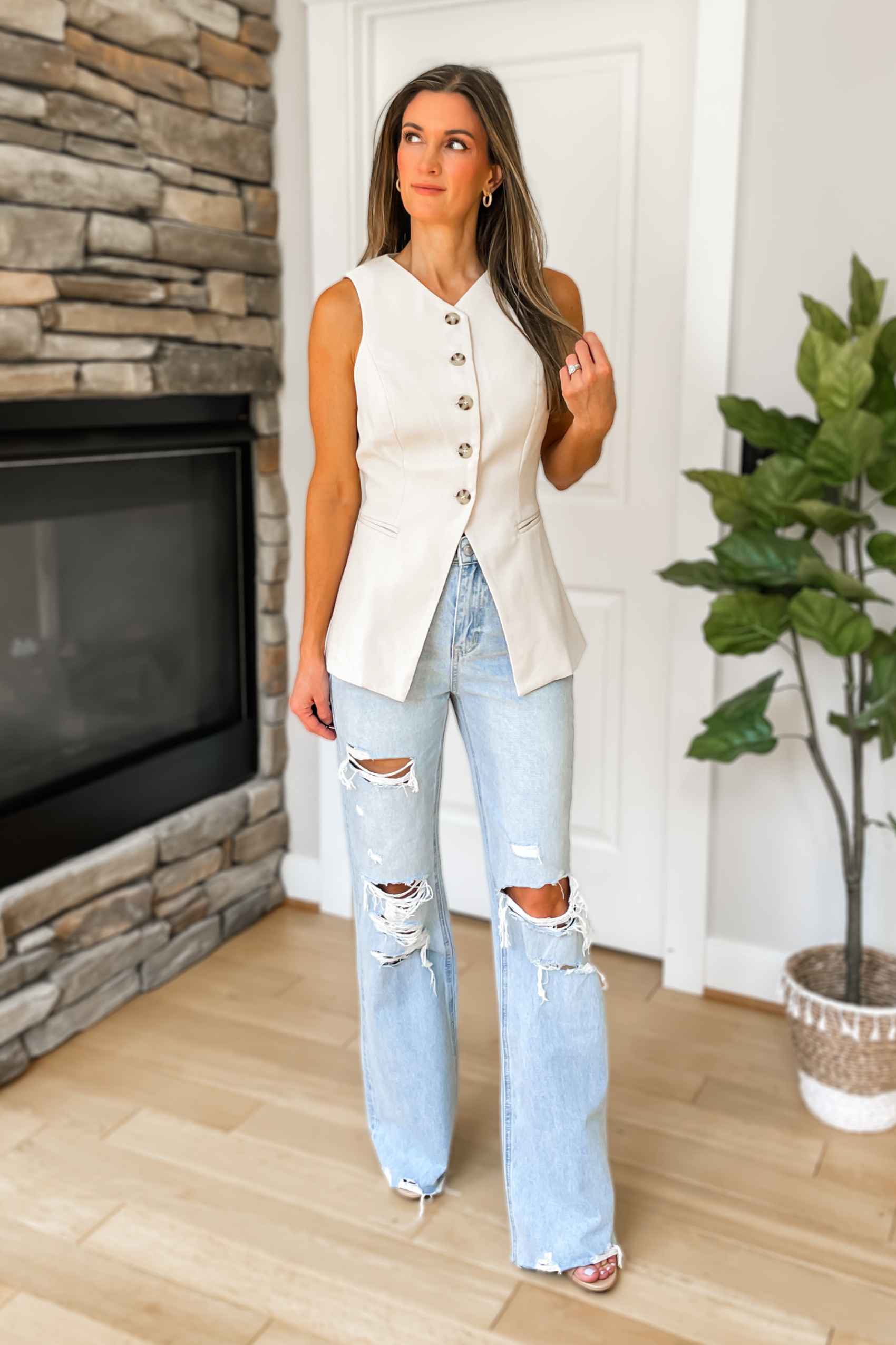 Fresh Start Button Front Blazer Vest Top Nude – Ivy Olive Boutique