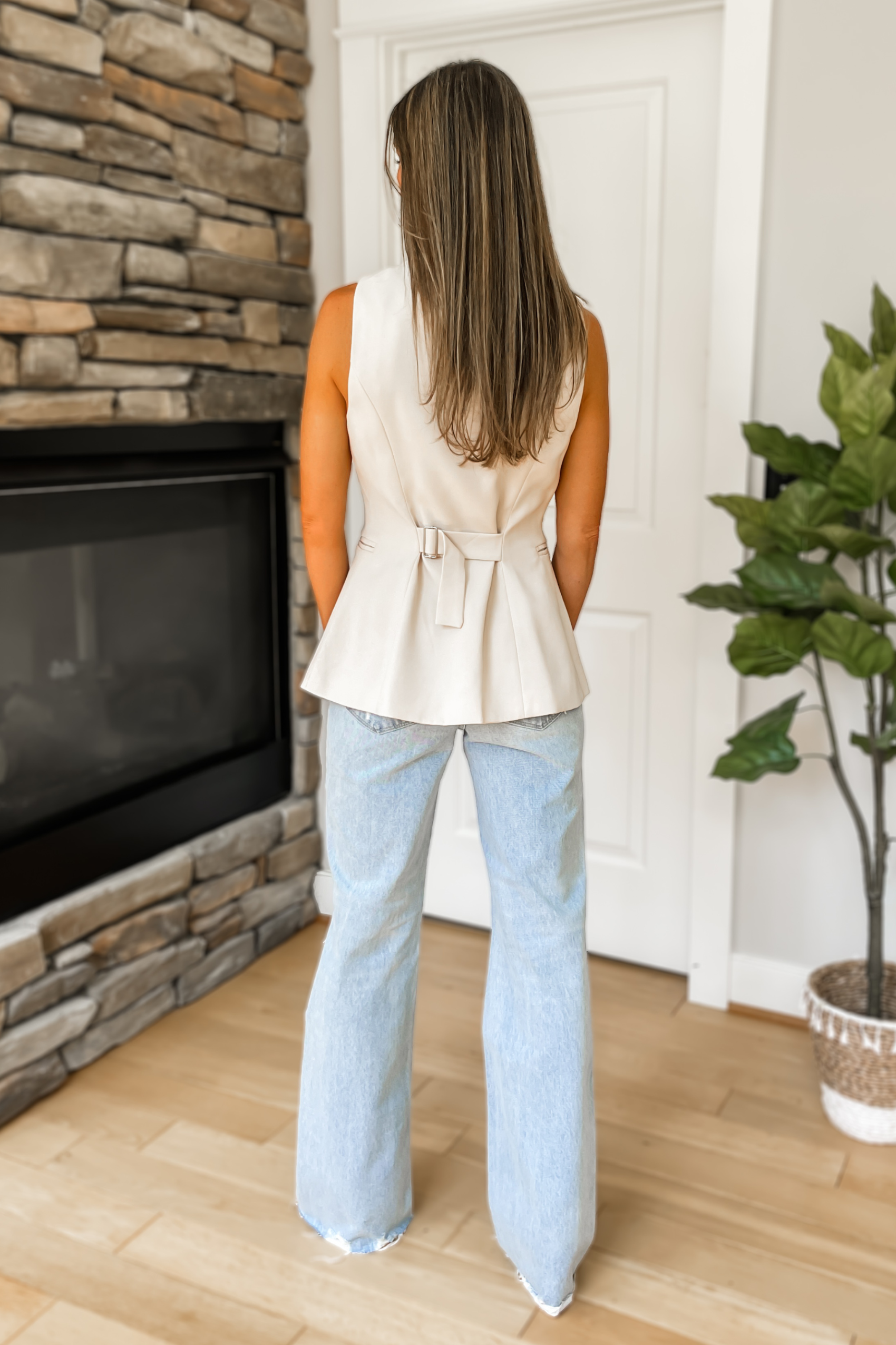 Fresh Start Button Front Blazer Vest Top - Nude