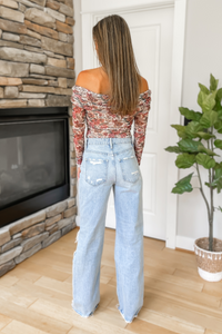 Made My Day Floral Off Shoulder Bodysuit - Black