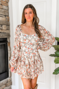 Sweet Magnolia Floral Long Sleeve Romper - Cream