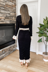 Lendie Ruched Two Piece Skirt Set - Black and Cream