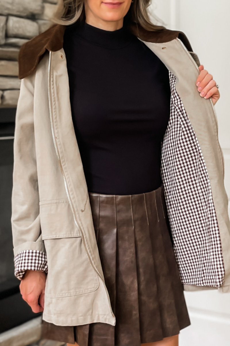 Autumn Leaves Corduroy Collared Cotton Barn Jacket - Beige